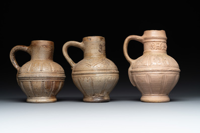 Five Siegburg stoneware jugs, 16th C.
