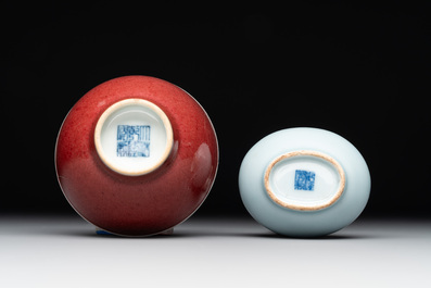 Three Chinese monochrome wares, Qianlong mark, Ming and later