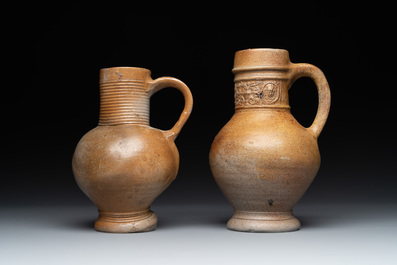 Six German stoneware jugs and mugs, 15/16th C.