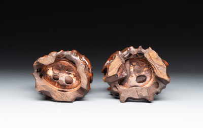 A pair of Chinese carved bamboo groups of a boy riding a buffalo, 19/20th C.