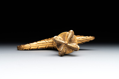 A Sino-Tibetan gilt copper and cloisonn&eacute; vajra kartika with inscriptions, 19/20th C.