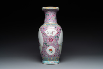 A pair of Chinese famille rose vases and two vases, Qianlong mark, 20th C.