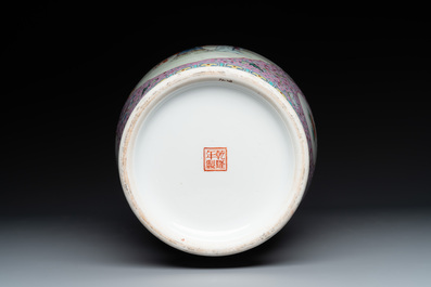 A pair of Chinese famille rose vases and two vases, Qianlong mark, 20th C.