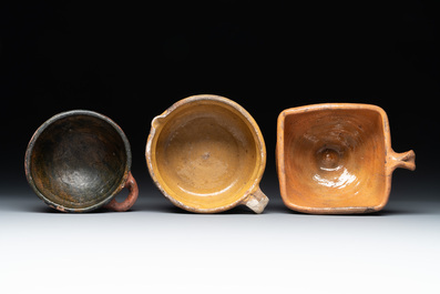 11 brown-glazed pottery wares, Low Countries, 14/17th C.
