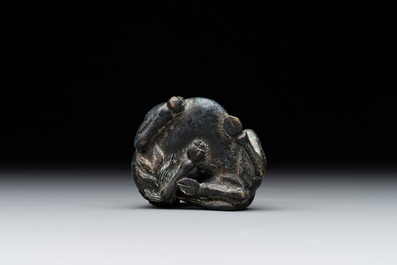 A Chinese bronze camel-form paperweight and a peach-shaped covered censer, 19th C.