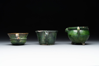 14 green, yellow and brown-glazed pottery wares, Western Europe, 16th C. and later