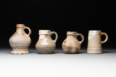 A collection of 9 German stoneware jugs, 16th C. and later