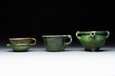 14 green, yellow and brown-glazed pottery wares, Western Europe, 16th C. and later