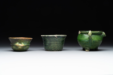 14 green, yellow and brown-glazed pottery wares, Western Europe, 16th C. and later