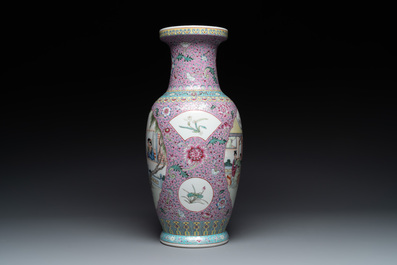 A pair of Chinese famille rose vases and two vases, Qianlong mark, 20th C.