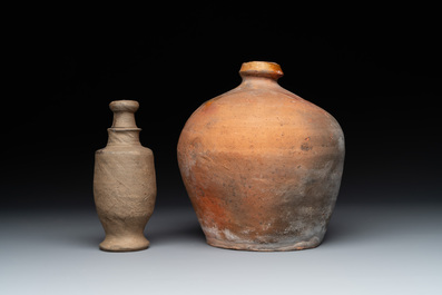 A collection of 9 German proto stoneware jugs and vessels, 14th C.