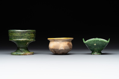 14 green, yellow and brown-glazed pottery wares, Western Europe, 16th C. and later