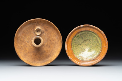 14 green, yellow and brown-glazed pottery wares, Western Europe, 16th C. and later