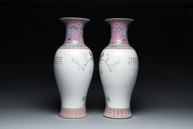 A pair of Chinese famille rose vases and two vases, Qianlong mark, 20th C.