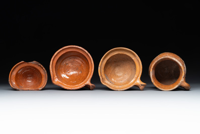 11 brown-glazed pottery wares, Low Countries, 14/17th C.