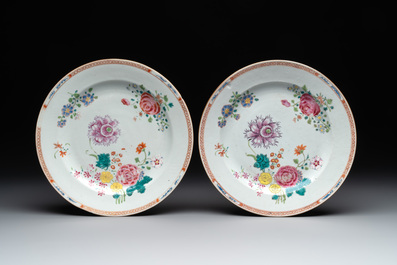 A collection of seven Chinese famille rose plates and dishes with floral design, Qianlong