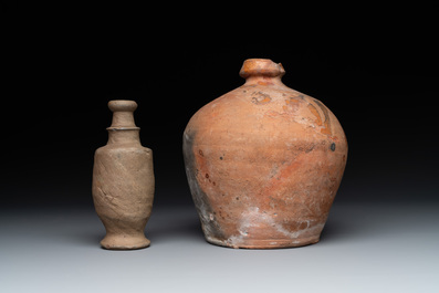 A collection of 9 German proto stoneware jugs and vessels, 14th C.