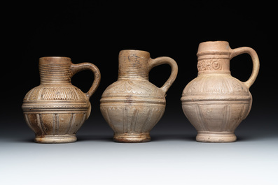 Five Siegburg stoneware jugs, 16th C.