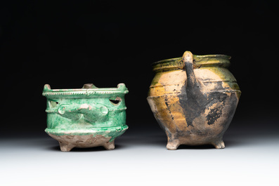 14 green, yellow and brown-glazed pottery wares, Western Europe, 16th C. and later