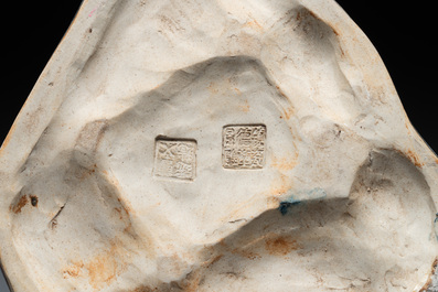 A Chinese Shiwan flamb&eacute; group of two rabbits, Cao Wenxuan 曹文選 and Jing De Zhen Zhi 景德鎮制 seal marks, 1st half 20th C.