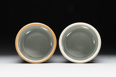 A pair of Chinese famille rose hat stands with birds among flowering branches, signed Zhu Shaoquan 朱少泉, dated 1892
