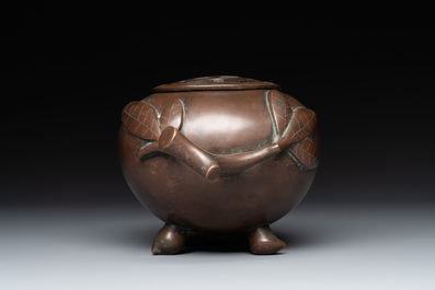 A Chinese bronze camel-form paperweight and a peach-shaped covered censer, 19th C.