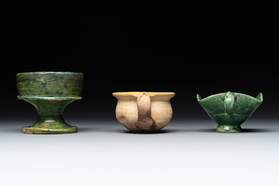 14 green, yellow and brown-glazed pottery wares, Western Europe, 16th C. and later