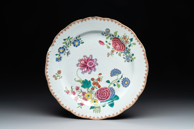 A collection of seven Chinese famille rose plates and dishes with floral design, Qianlong