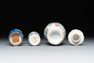 A varied collection of 13 Chinese famille rose, blue and white wares, Transitional period/19th C.
