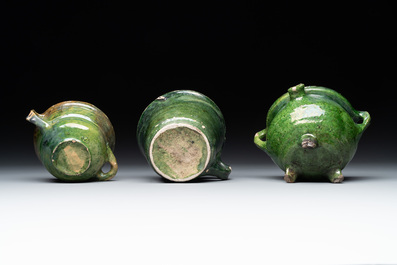 14 green, yellow and brown-glazed pottery wares, Western Europe, 16th C. and later