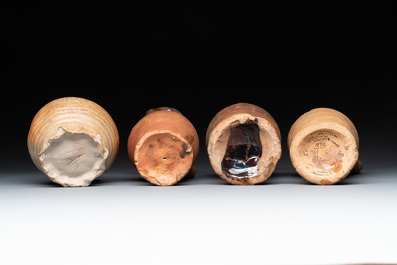 A collection of 9 German proto stoneware jugs and vessels, 14th C.
