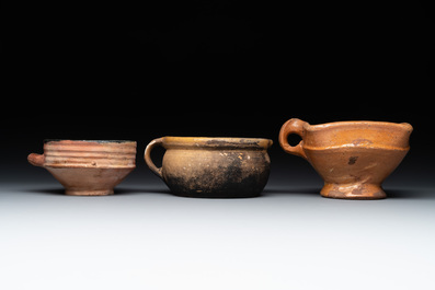 11 brown-glazed pottery wares, Low Countries, 14/17th C.