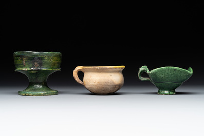 14 green, yellow and brown-glazed pottery wares, Western Europe, 16th C. and later