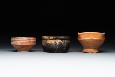 11 brown-glazed pottery wares, Low Countries, 14/17th C.