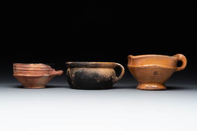 11 brown-glazed pottery wares, Low Countries, 14/17th C.