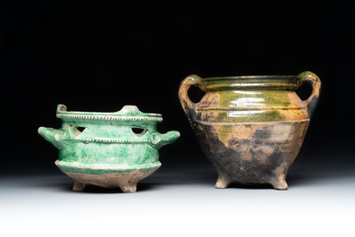 14 green, yellow and brown-glazed pottery wares, Western Europe, 16th C. and later