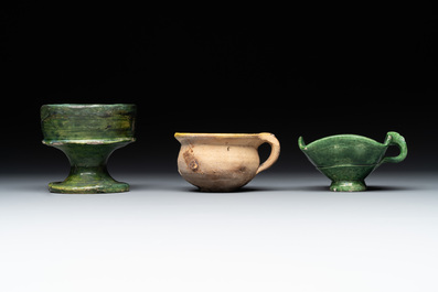 14 green, yellow and brown-glazed pottery wares, Western Europe, 16th C. and later