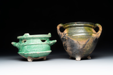 14 green, yellow and brown-glazed pottery wares, Western Europe, 16th C. and later