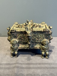 A Chinese archaic bronze ding-shaped cosmetic box, Spring and Autumn period
