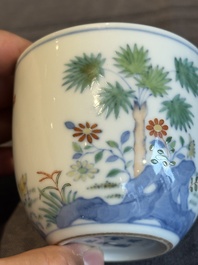 A pair of extremely rare imperial Chinese doucai 'chicken' cups, Chenghua mark, Yongzheng/Qianlong
