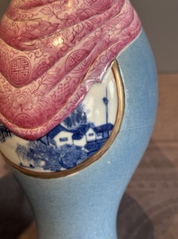 A rare Chinese blue, white and famille rose vase with landscape design, Guangxu mark, dated 1908