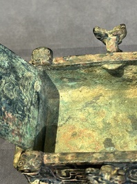 A Chinese archaic bronze ding-shaped cosmetic box, Spring and Autumn period