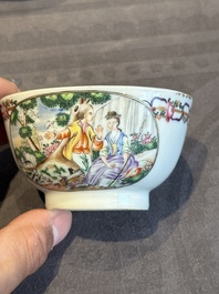 A Chinese famille rose 'Les Plaisirs du Printemps' cup and saucer, Qianlong