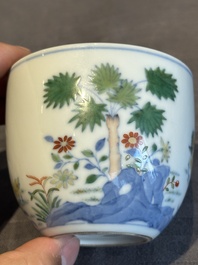 A pair of extremely rare imperial Chinese doucai 'chicken' cups, Chenghua mark, Yongzheng/Qianlong