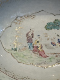 A fine Chinese famille rose oval 'go players' shaving bowl, Qianlong