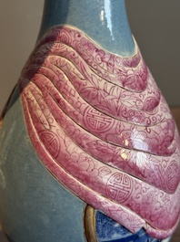 A rare Chinese blue, white and famille rose vase with landscape design, Guangxu mark, dated 1908