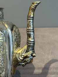 A Chinese parcel-gilt silver wine ewer for the Peranakan or Straits market,  Xuan Huang Hao 炫煌號 and An Yi Zao 安益造 mark, 19/20th C.
