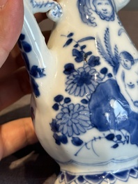 A Chinese blue and white 'nude figure' jug and cover, Kangxi, ca. 1680