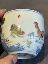A pair of extremely rare imperial Chinese doucai 'chicken' cups, Chenghua mark, Yongzheng/Qianlong