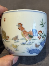 A pair of extremely rare imperial Chinese doucai 'chicken' cups, Chenghua mark, Yongzheng/Qianlong